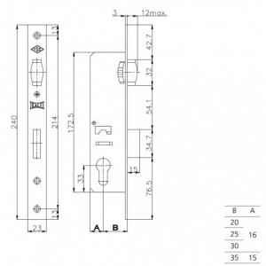 Корпус замка KALE с роликом 155 - 20mm (151506)