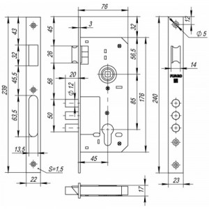 Корпус замка FUARO 900 3MR W/B ЗОЛОТО (114822)