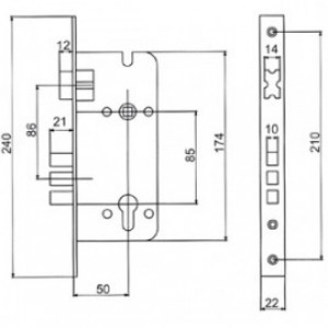 Корпус замка Morelli L03 AB, 3 ригеля