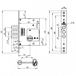 Замок врезной сувальдный Fuaro V25/S-60.00.3R16, 4 ключа