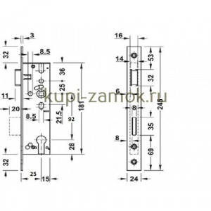 Корпус замка BKS 25/92 AL/24мм (214110)